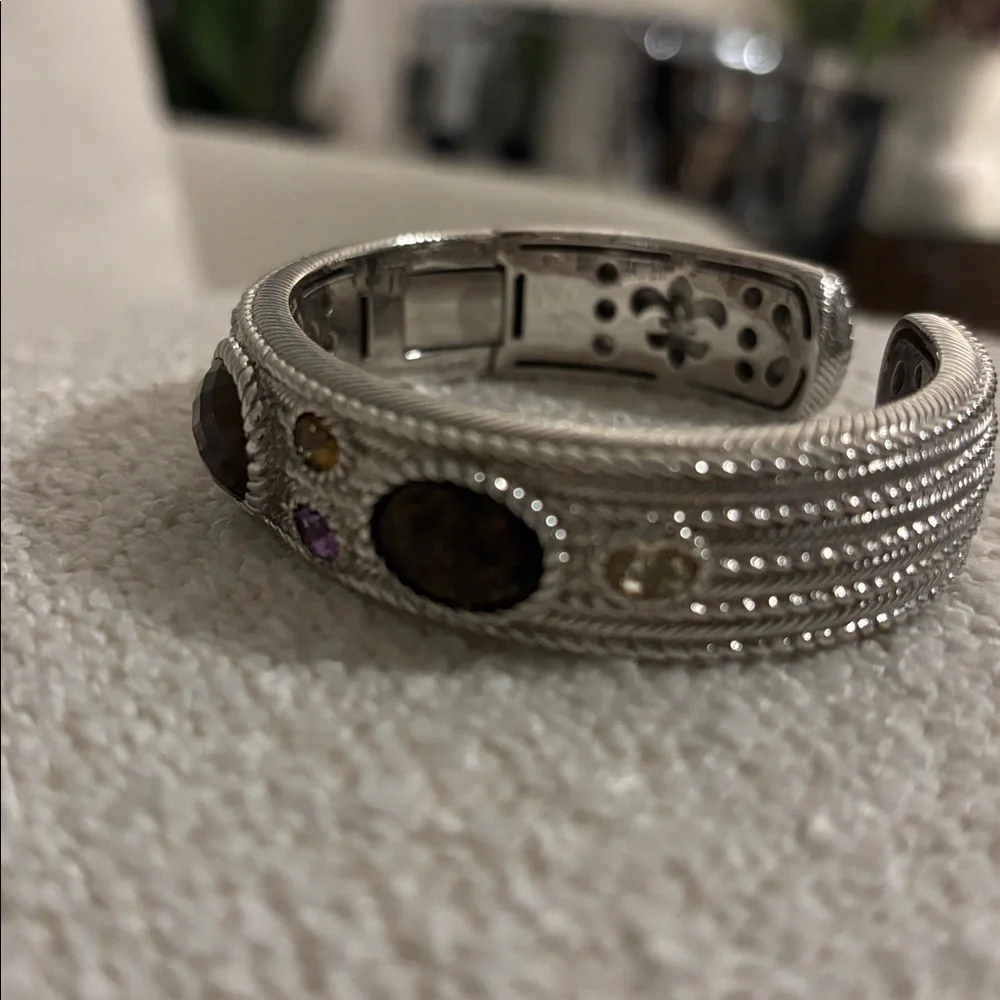 Judith Ripka Silver Gemstone Cuff Bracelet - Smoky Quartz, Amethyst, Citrine - Picture 3 of 6
